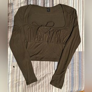 Long sleeve skin tight crop top with strings